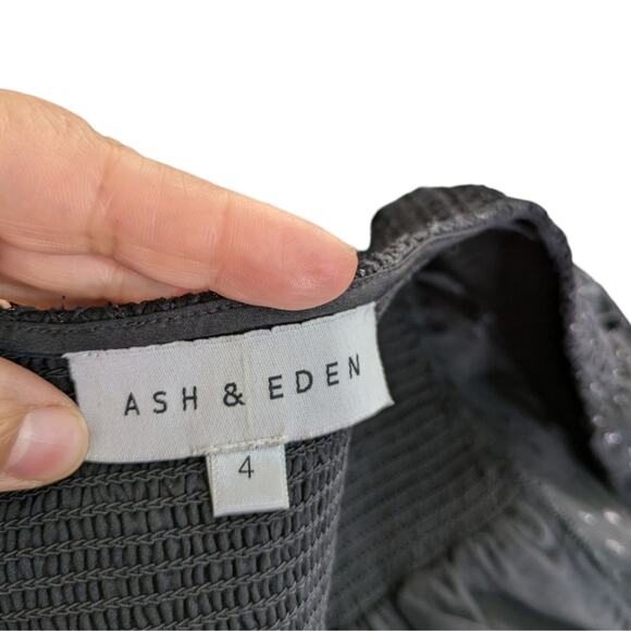 Ash & Eden Swiss Dot Top 4 Black Faux Wrap Peplum Smocked Sheer L/S Shimmer - Picture 7 of 9